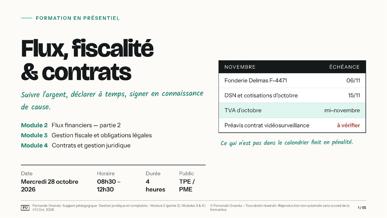Couverture du support 2 : Flux, fiscalité et contrats