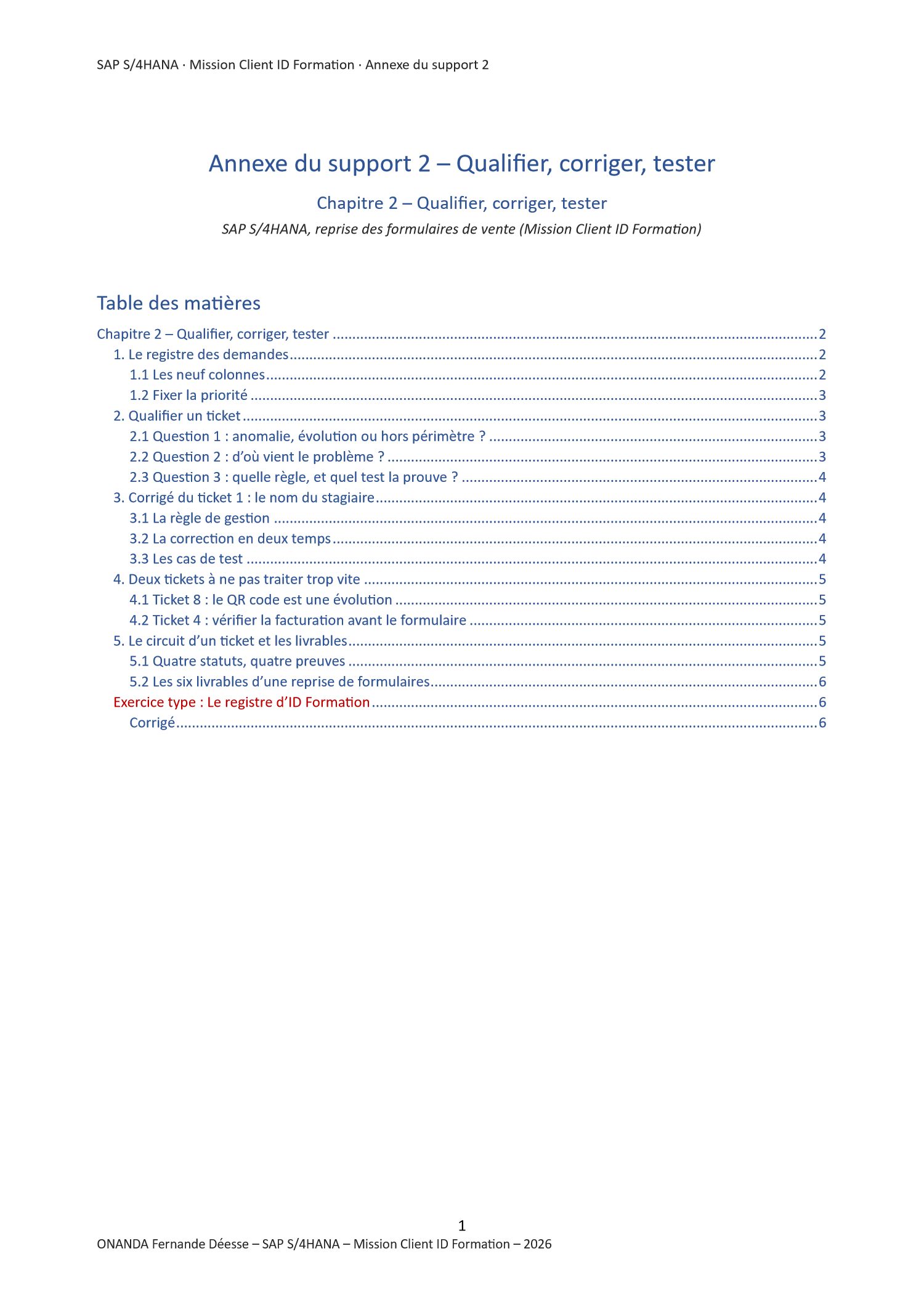 Première page de l'annexe du support 2